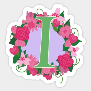 Monogram I, Personalized Floral InitiaI Sticker